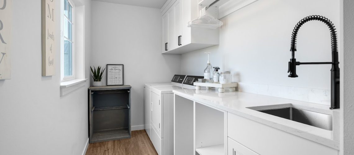 white and bright laundry room